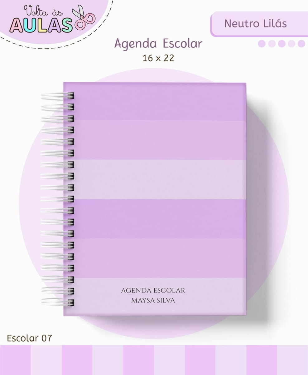 Kit Escolar Lilás Neutro Digital para Sublimação 1 Kit Escolar Lilás Neutro Digital para Sublimação