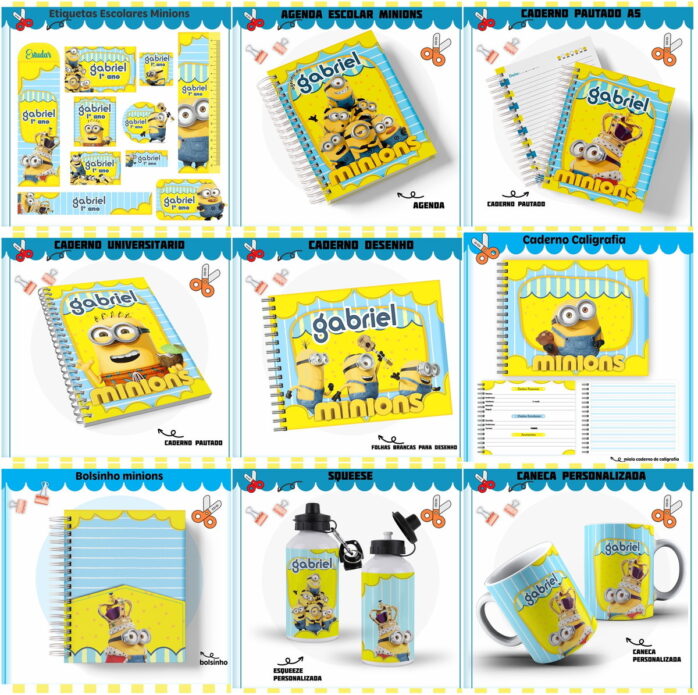 Kit Escolar Minions Personalizado Arquivo Digital 45 kit escolar minnios arquivo digital