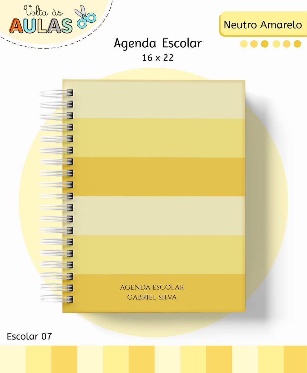 Kit Escolar Neutro Amarelo Digital para Personalizar 1 Kit Escolar Neutro Amarelo Digital para Personalizar