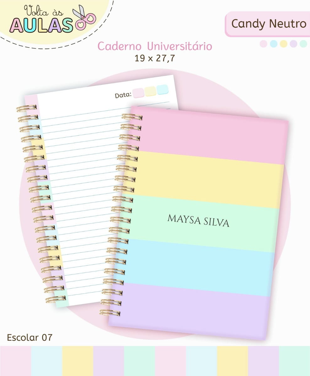 Kit Escolar Digital Candy Pastel para Personalizar Papelaria 2 Kit Escolar Digital Candy Pastel para Personalizar Papelaria - Imagem 2