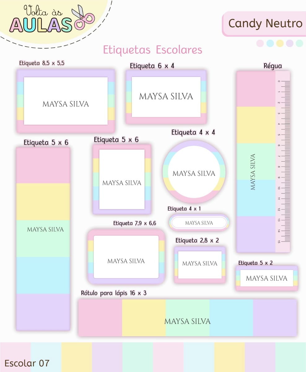 Kit Escolar Digital Candy Pastel para Personalizar Papelaria 3 Kit Escolar Digital Candy Pastel para Personalizar Papelaria - Imagem 3