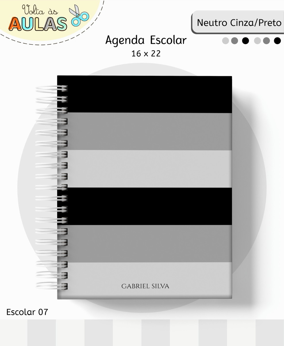 Kit Escolar Digital Cinza Preto para Sublimação 2 Kit Escolar Digital Cinza Preto para Sublimação - Imagem 2