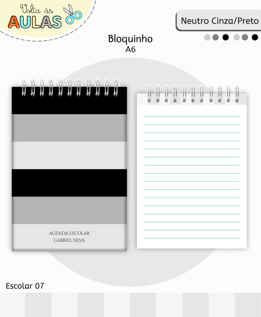 Kit Escolar Digital Cinza Preto para Sublimação 4 Kit Escolar Digital Cinza Preto para Sublimação - Imagem 4