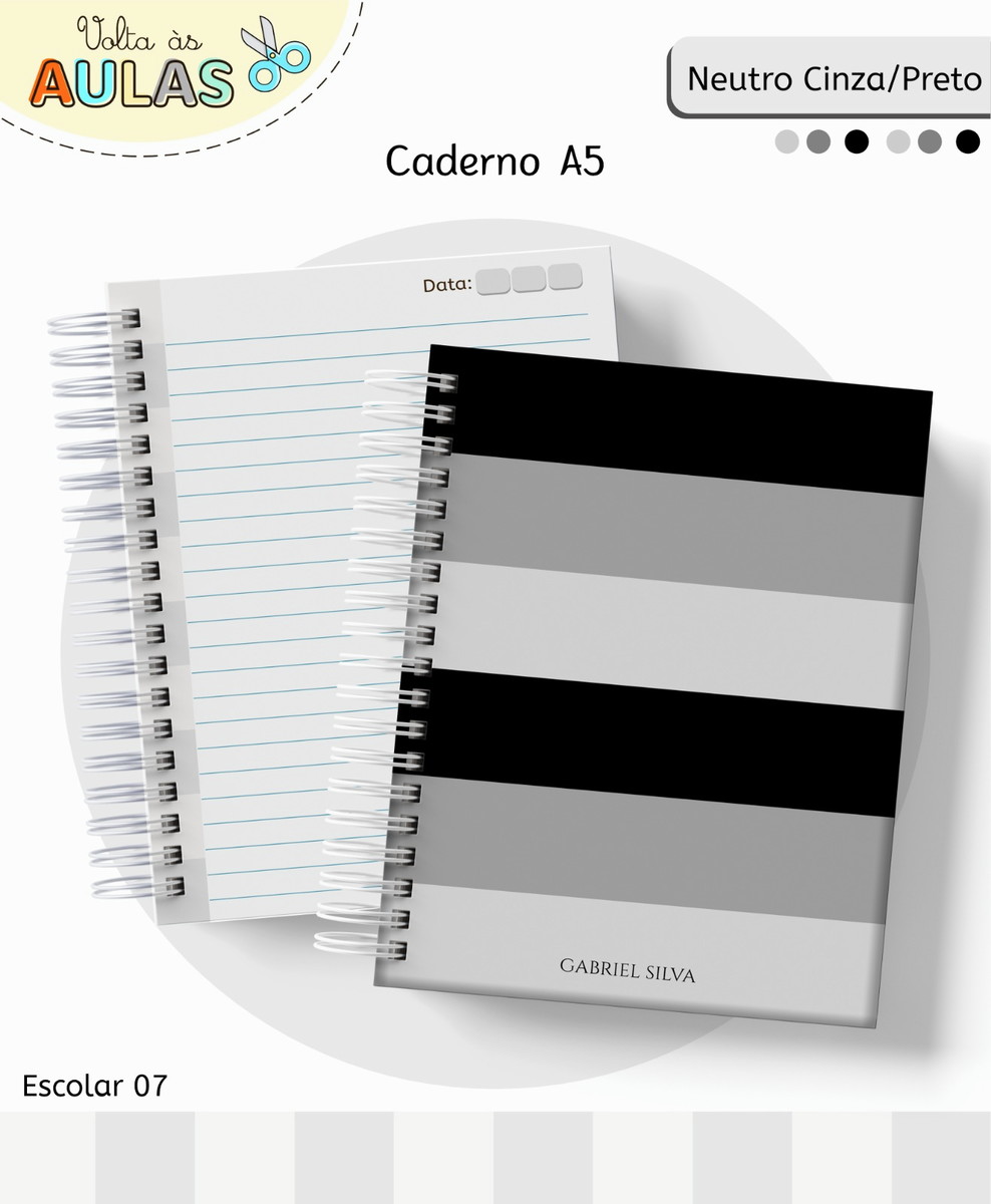 Kit Escolar Digital Cinza Preto para Sublimação 1 Kit Escolar Digital Cinza Preto para Sublimação