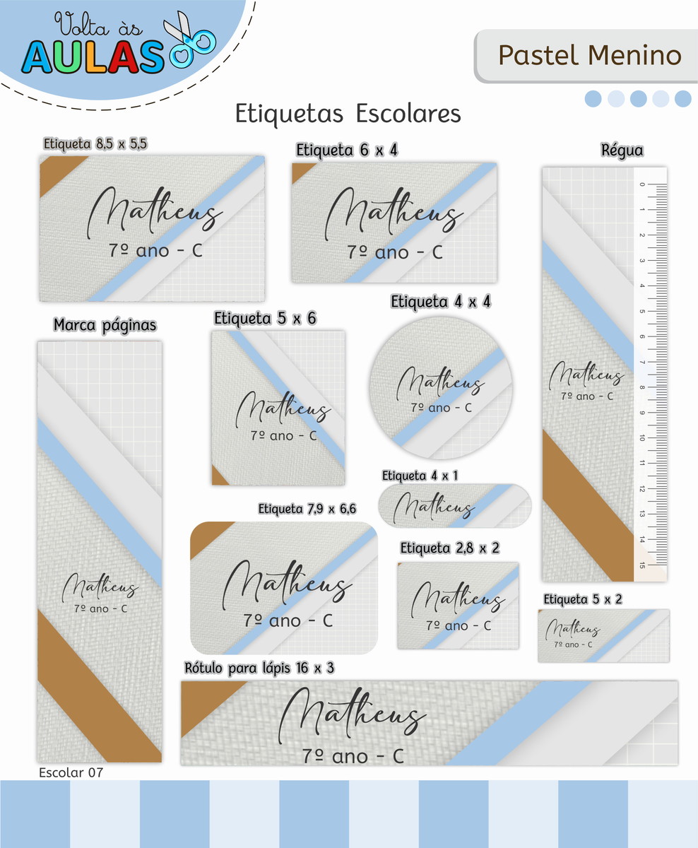 Kit Escolar Pastel Masculino Digital para Personalizar 3 Kit Escolar Pastel Masculino Digital para Personalizar - Imagem 3