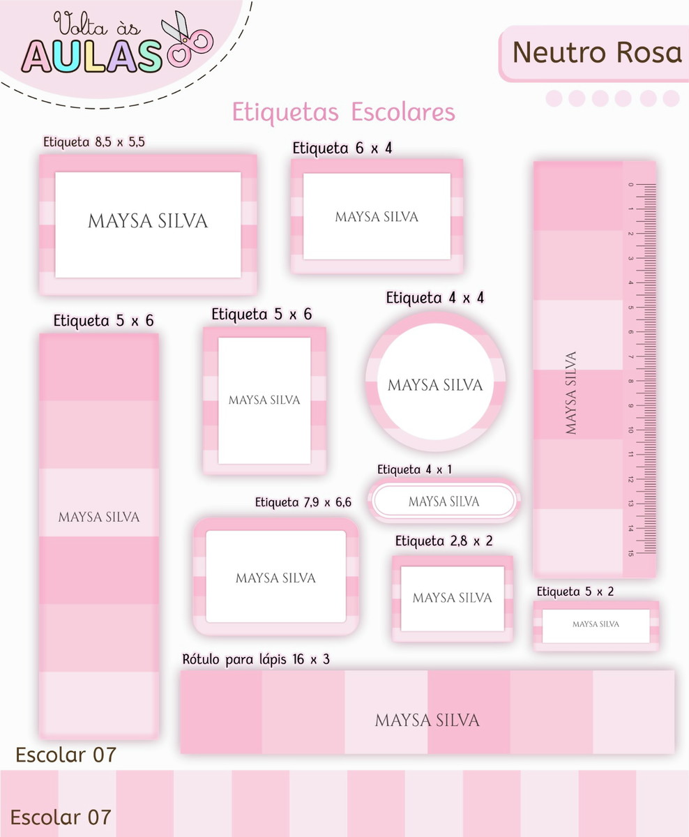 Kit Escolar Rosa Neutro Arquivo Digital para Personalizar 5 Kit Escolar Rosa Neutro Arquivo Digital para Personalizar - Imagem 5