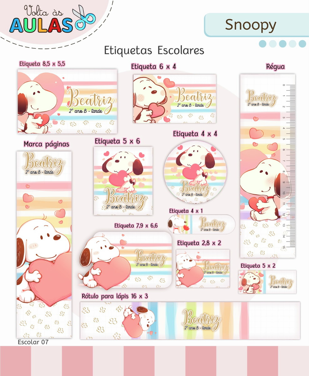 Kit Escolar Snoopy Digital para Sublimação e Papelaria 3 Kit Escolar Snoopy Digital para Sublimação e Papelaria - Imagem 3