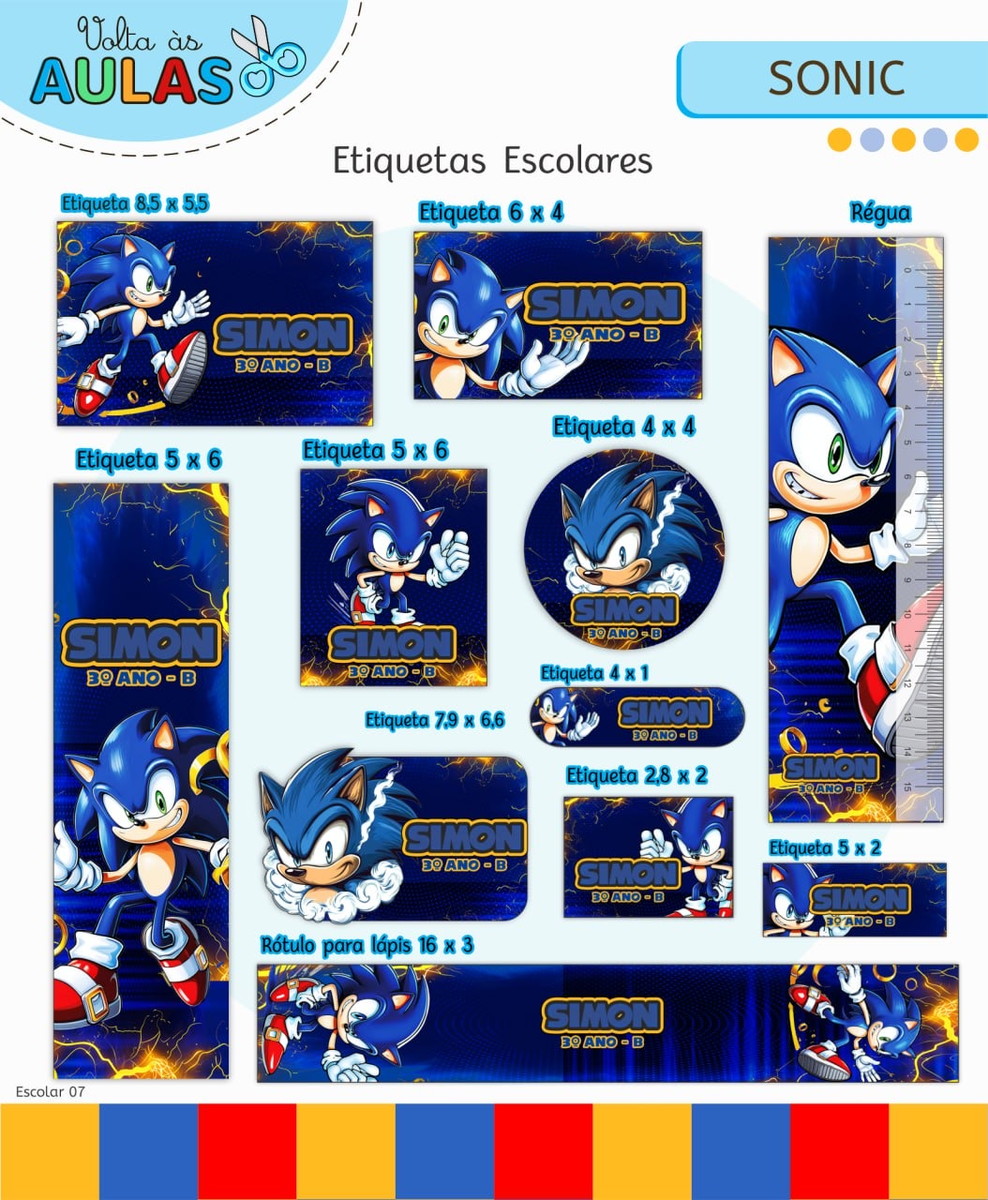 Kit Escolar Sonic Artes Digitais para Papelaria 3 Kit Escolar Sonic Artes Digitais para Papelaria - Imagem 3