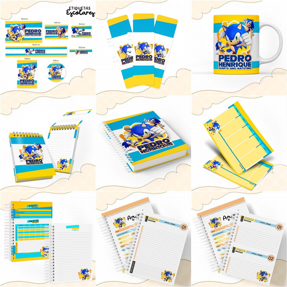 Kit Escolar Sonic Digital para Personalizar 1 Kit Escolar Sonic Digital para Personalizar