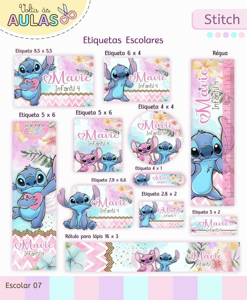 Kit Escolar Stitch Menina Arquivo Digital para Personalizar 4 Kit Escolar Stitch Menina Arquivo Digital para Personalizar - Imagem 4