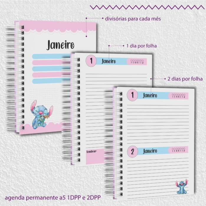 Kit Escolar Stitch Rosa 2025 - Arquivos Encadernação