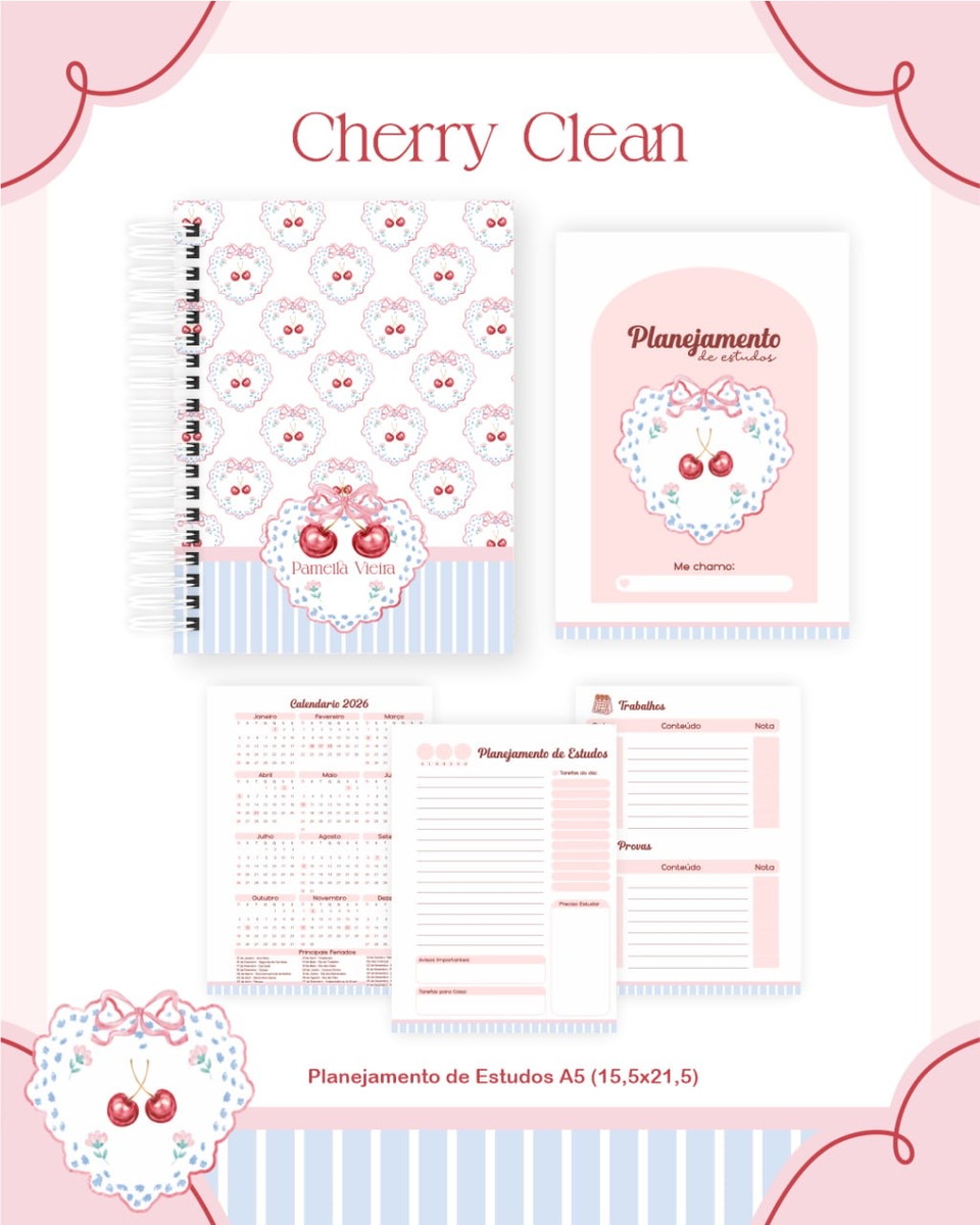 Kit Escolar Teen Cherry Clean Digital para Personalizar 2 Kit Escolar Teen Cherry Clean Digital para Personalizar - Imagem 2