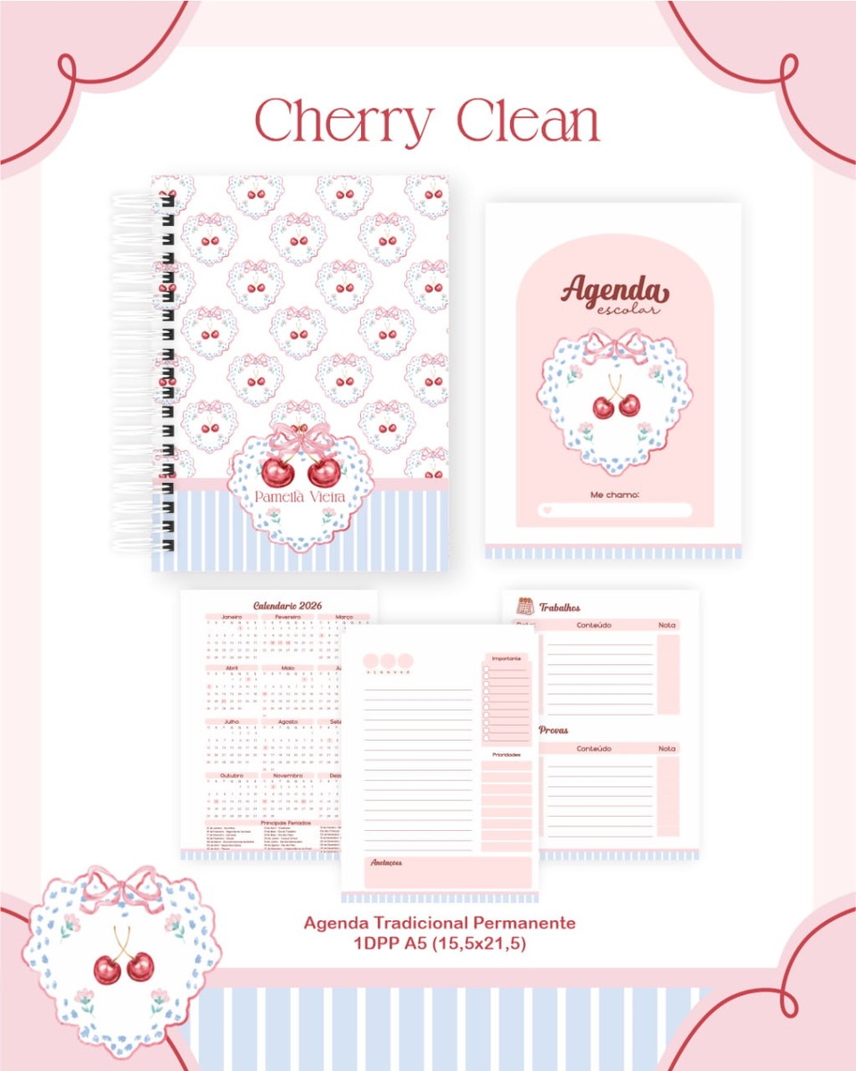 Kit Escolar Teen Cherry Clean Digital para Personalizar 3 Kit Escolar Teen Cherry Clean Digital para Personalizar - Imagem 3