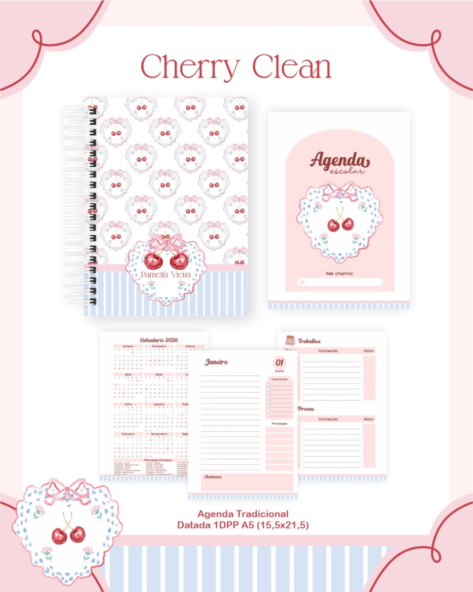 Kit Escolar Teen Cherry Clean Digital para Personalizar 4 Kit Escolar Teen Cherry Clean Digital para Personalizar - Imagem 4