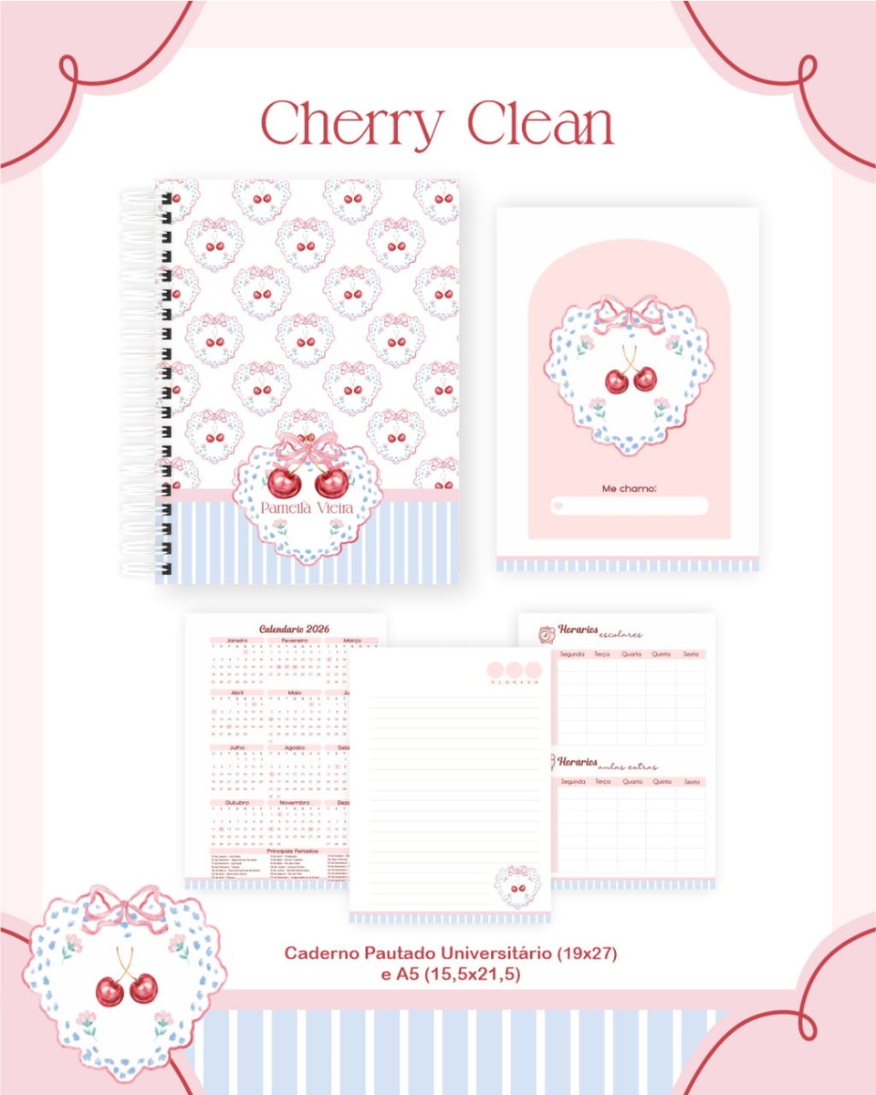Kit Escolar Teen Cherry Clean Digital para Personalizar 1 Kit Escolar Teen Cherry Clean Digital para Personalizar