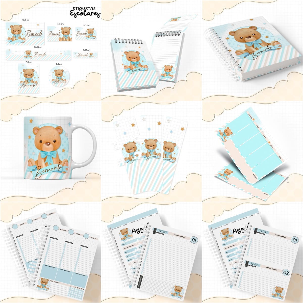 Kit Escolar Ursinho Digital com Agendas e Etiquetas 1 Kit Escolar Ursinho Digital com Agendas e Etiquetas