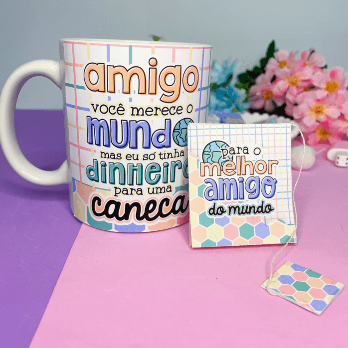 Kit Estampas Caneca Dia do Amigo Frases Fofas de Amizade