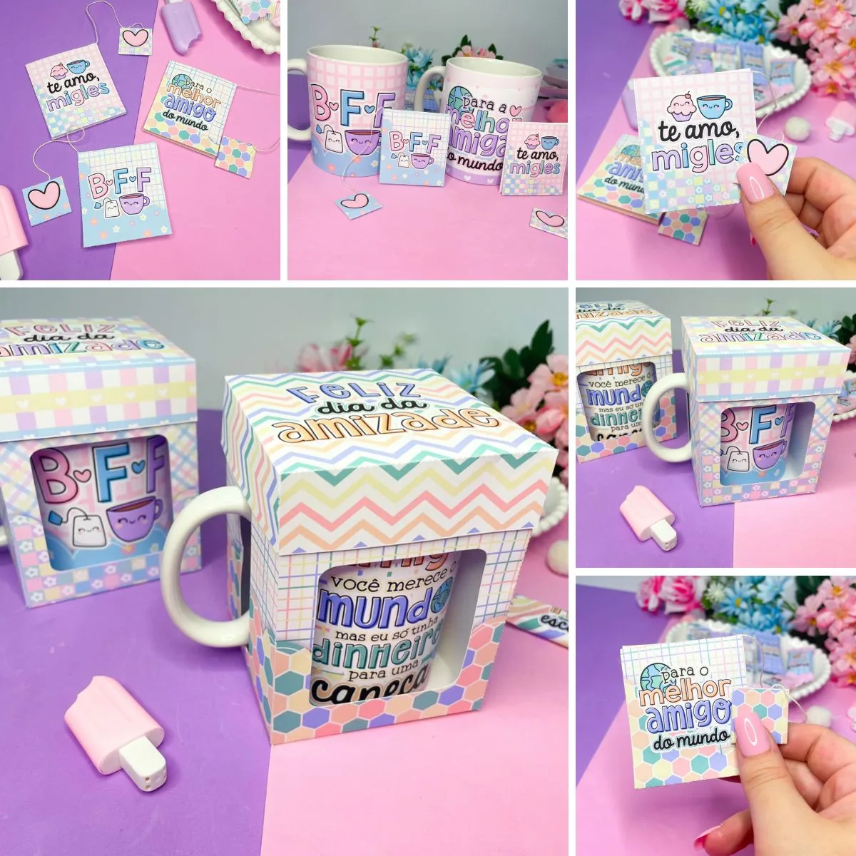 Kit Estampas Caneca Dia do Amigo Frases Fofas de Amizade 1 Kit Estampas Caneca Dia do Amigo Frases Fofas de Amizade