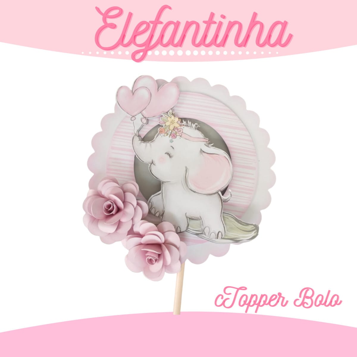 Kit Festa Elefantinha Menina Digital para Editar e Cortar 3 Kit Festa Elefantinha Menina Digital para Editar e Cortar - Imagem 3