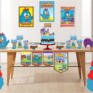 Kit Festa Galinha Pintadinha Digital para Imprimir 9 Arte digital de festa infantil com tema de galinha azul e balões.