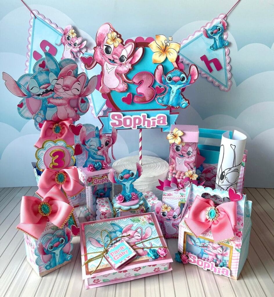 Kit Festa Luxo Stitch Rosa e Azul Completo para Festejar