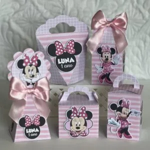 Kit Festa Minnie Rosa - Studio e pdf 23 Conjunto de caixas decoradas em tons de rosa com tema de ratinha