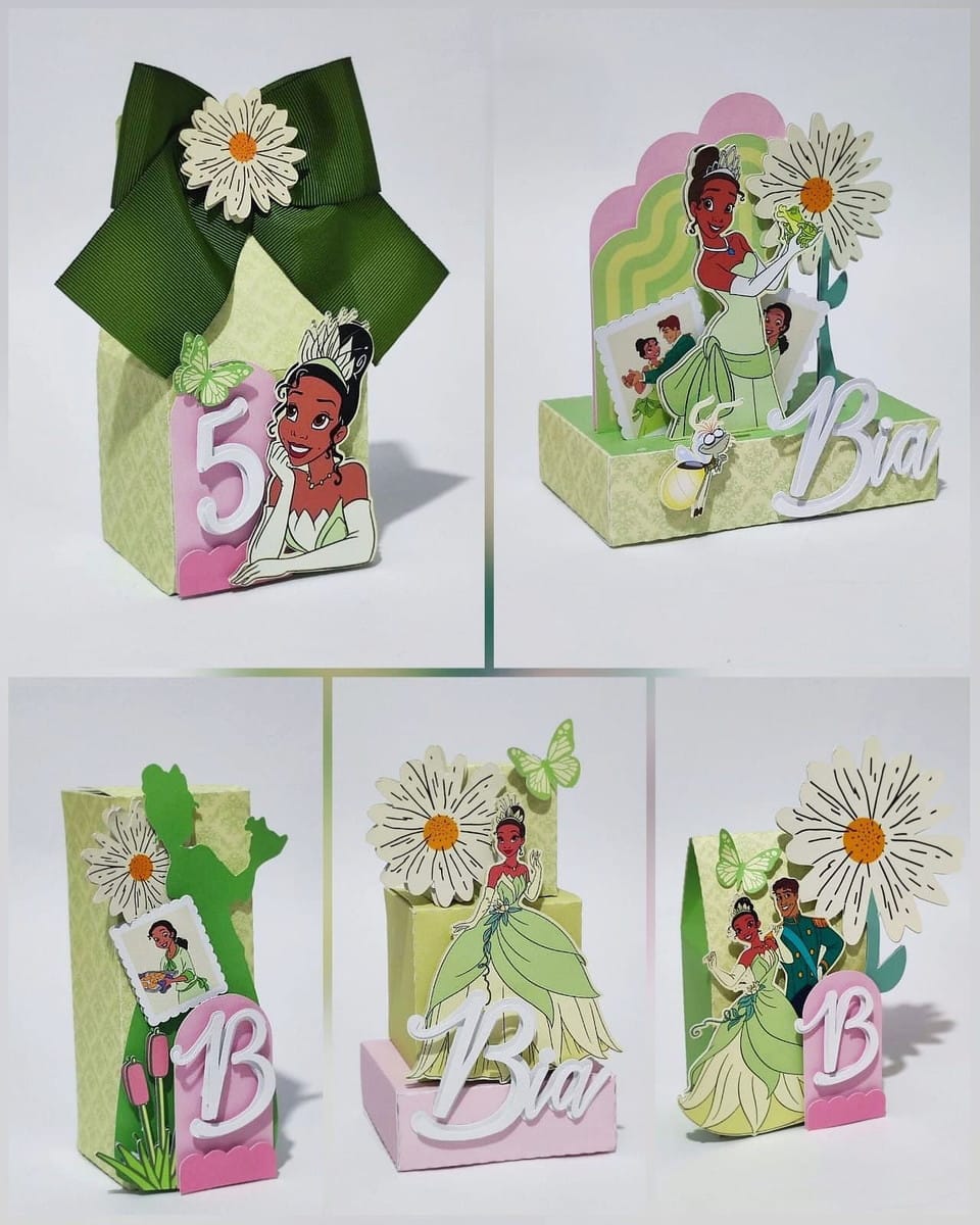 Kit Festa Princesa e o Sapo Digital para Imprimir e Editar 1 Peças decorativas em papel com tema de princesa e elementos da natureza.
