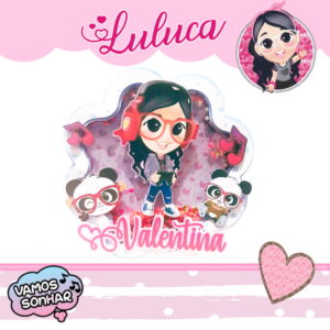 Kit Festa Luluca Games Digital com Arquivos Editáveis 22 Ilustração digital de personagem feminina gamer, pandas, notas musicais e balão "Vamos Sonhar".