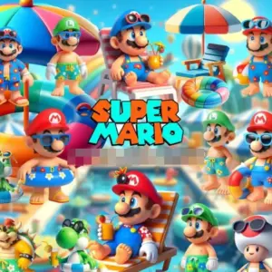 Kit Festa Super Mario 3D PNG - Pool Party Temática