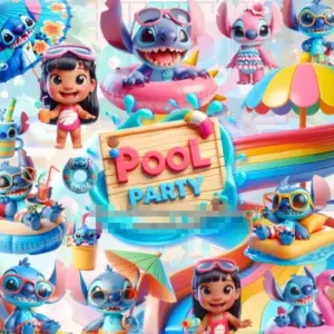 Kit Lilo E Stitch Festa Piscina 3d Png Personalizado