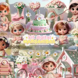 Kit Margaridas e Mascotinhas 3D PNG Personalizados Criativos 16 Kit Margaridas E Mascotinhas 3d Png Personalizados Criativos