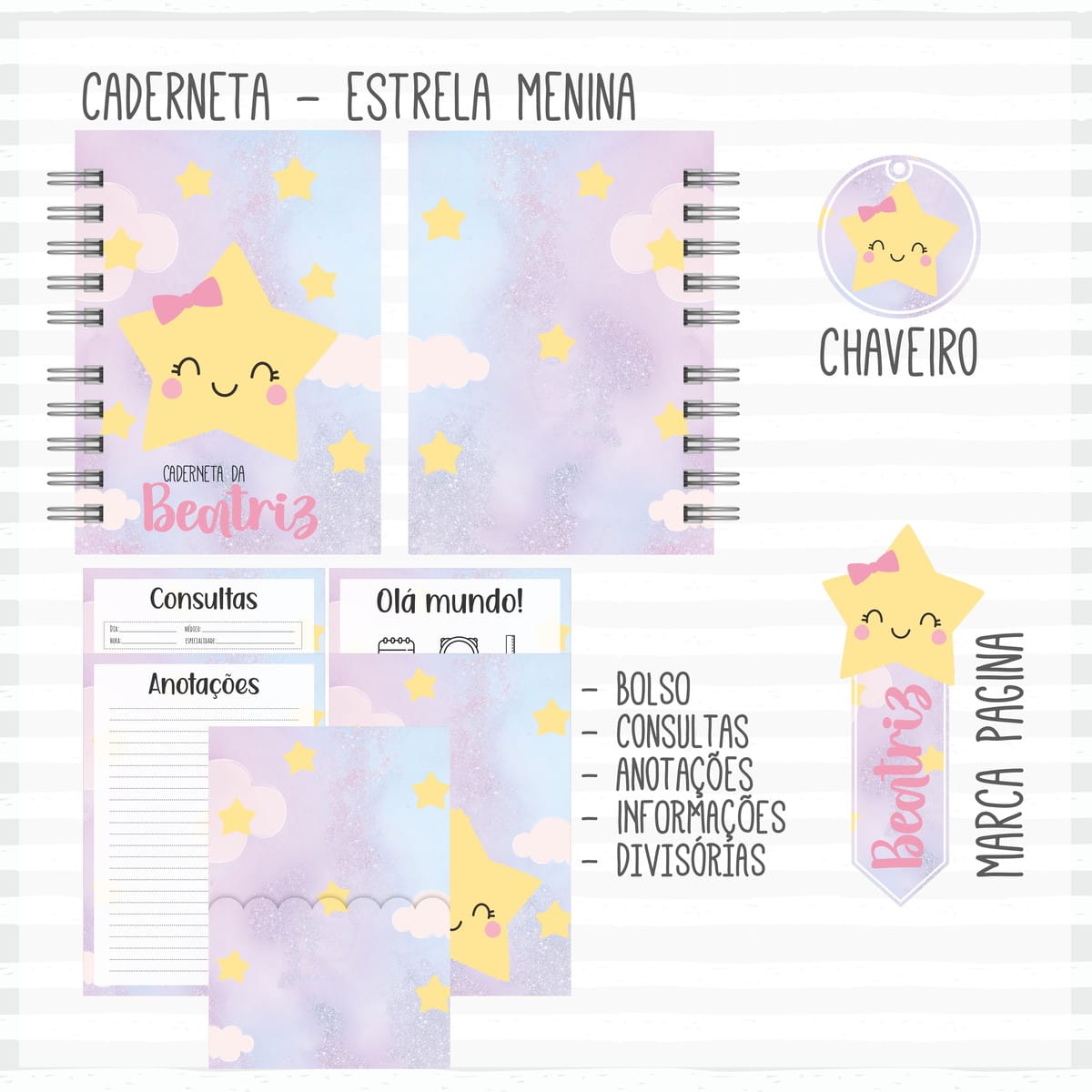 Kit Maternidade Estrela Menina Arquivo Digital PDF 3 Kit Maternidade Estrela Menina Arquivo Digital PDF