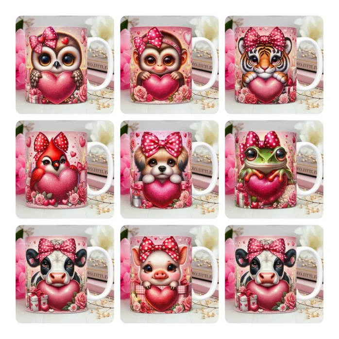 Kit Namorados Animal Love: Artes de Caneca em 3D