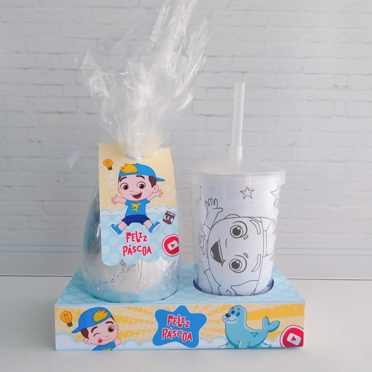 Kit Páscoa Luccas Neto Menino Arquivo Digital 4 Kit de Páscoa infantil personalizado com ovo embrulhado e copo com canudo
