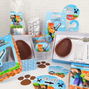 Kit de festa com tema de blocos coloridos e personagens infantis.