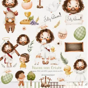 Kit Pascoa Religiosa Aquarela Arte Digital Para Celebracao 2
