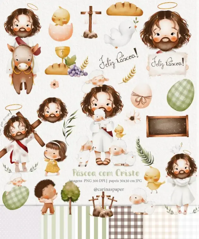 Kit Pascoa Religiosa Aquarela Arte Digital Para Celebracao 2