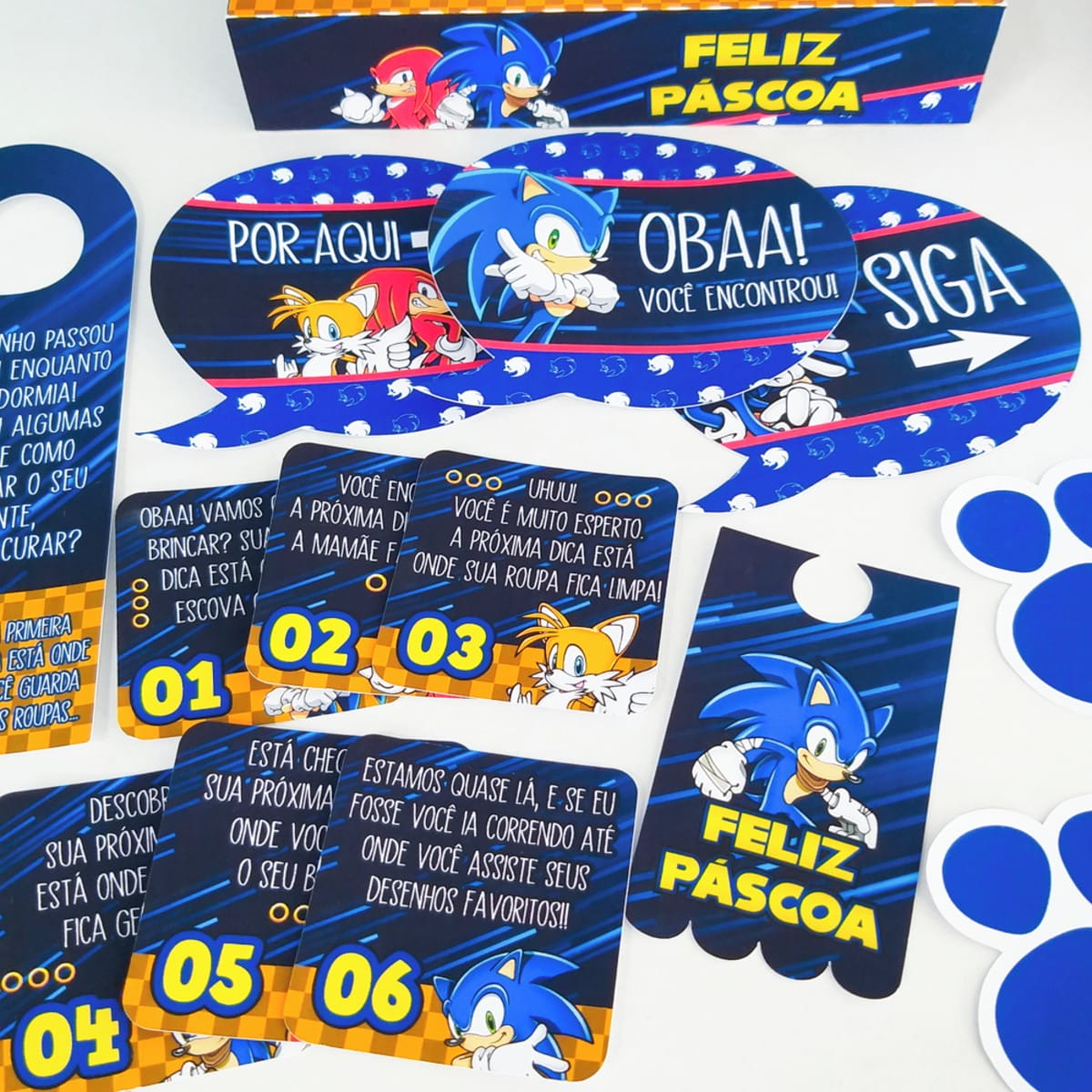Arquivo Digital Kit Páscoa Sonic para Confeiteiros 5 Arte digital de Páscoa com personagens de videogame, pistas e decorações.