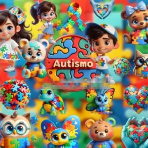 Kit PNG Autismo 3D para Produtos Personalizados e Artesanato 4 Kit Png Autismo 3d Para Produtos Personalizados E Artesanato
