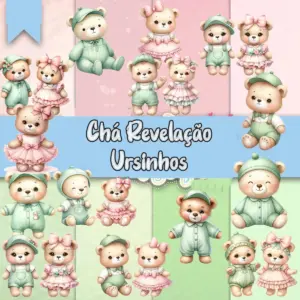 Kit Png Cha De Bebe Ursinhos Fofos Verde Rosa
