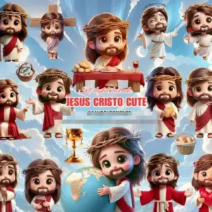 Kit Png Jesus Fofo 3d Para Personalizacao E Craft