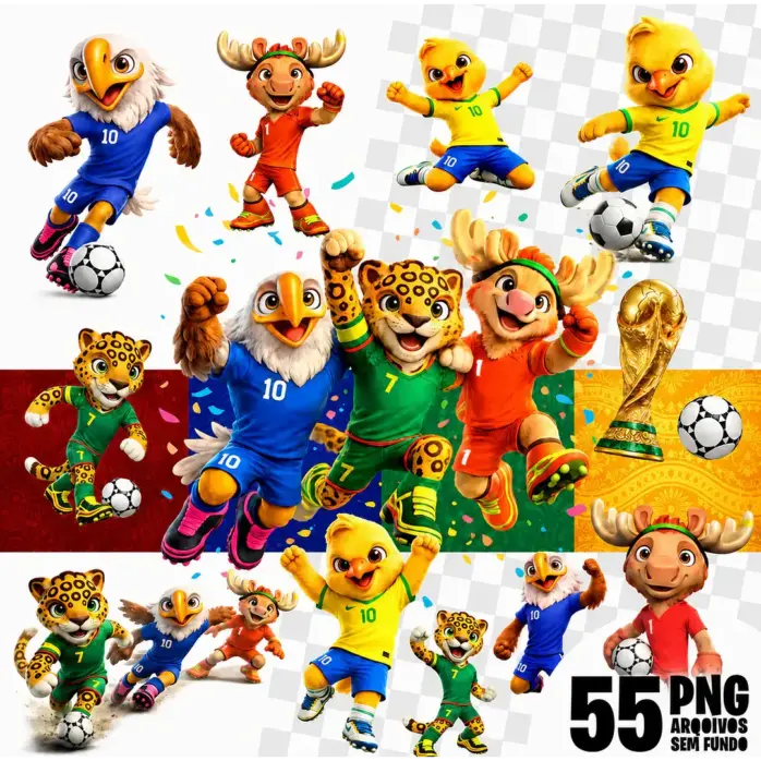 Kit PNG Mascotes Copa do Mundo 2026 para Personalizados