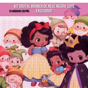 Kit PNG Princesas Afro Branca de Neve e Bela Fera