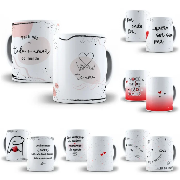 Kit Romântico de Designs para Sublimação de Canecas