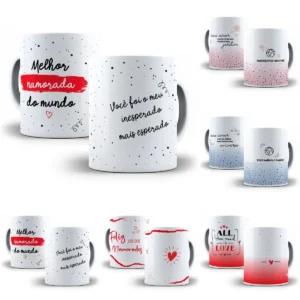 Kit Romântico de Designs para Sublimação de Canecas