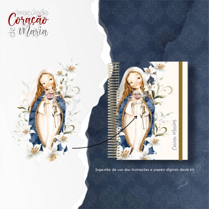 Kit Santinhos Imaculado Coração de Maria Digital Ilustrações