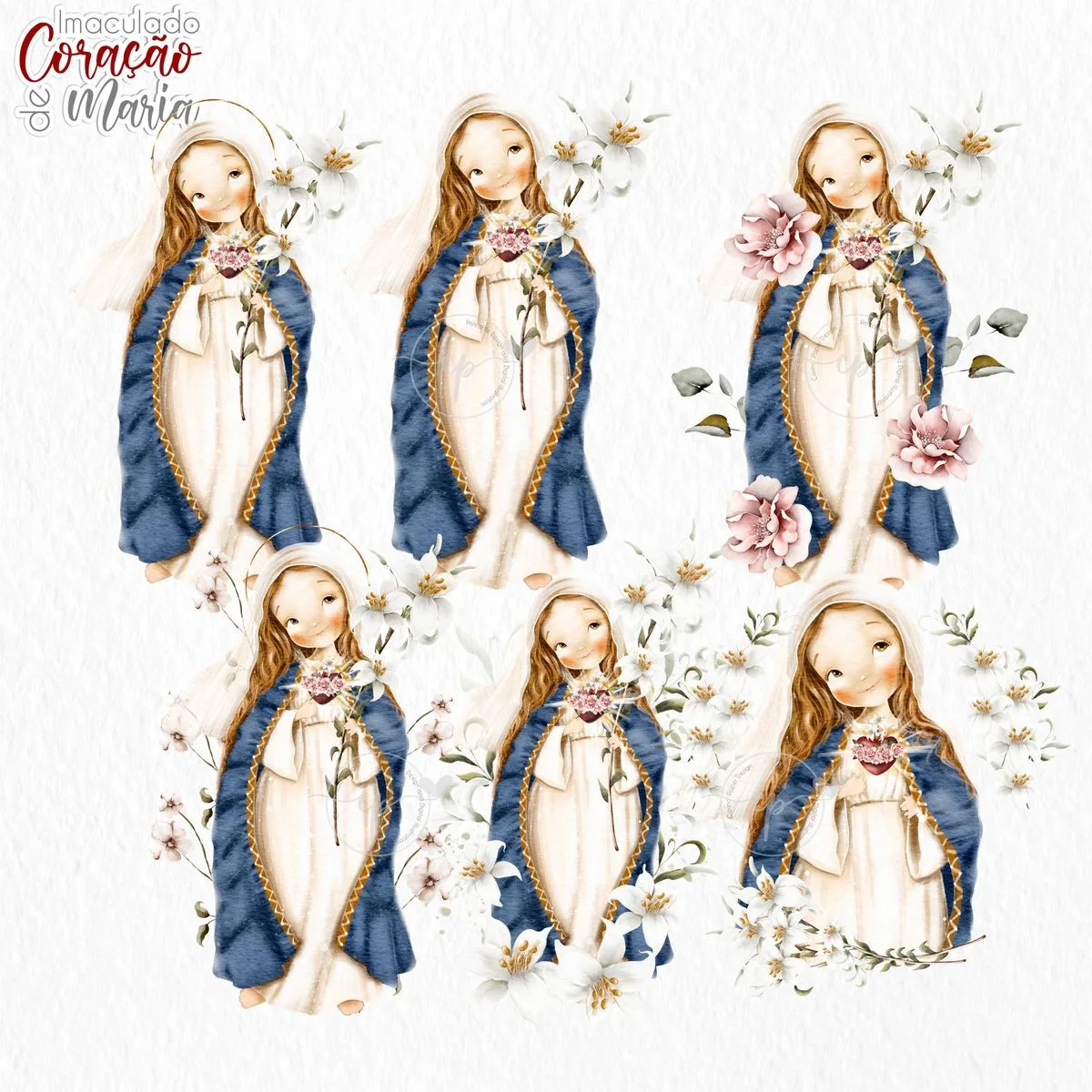 Kit Santinhos Imaculado Coração de Maria Digital Ilustrações 1 Kit Santinhos Imaculado Coração de Maria Digital Ilustrações