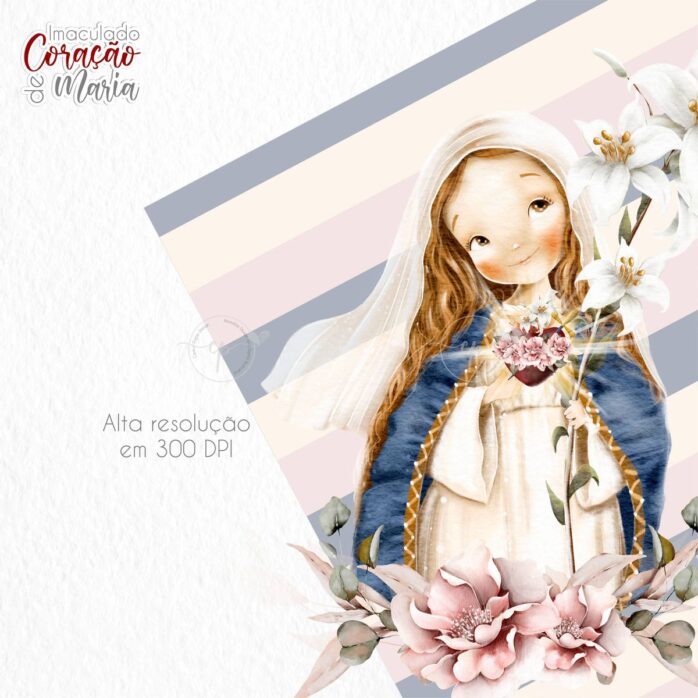 Kit Santinhos Imaculado Coração de Maria Digital Ilustrações
