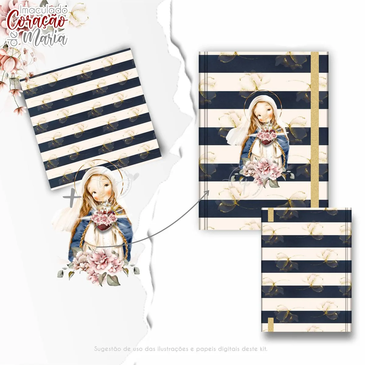Kit Santinhos Imaculado Coração de Maria Digital Ilustrações 10 Kit Santinhos Imaculado Coração de Maria Digital Ilustrações