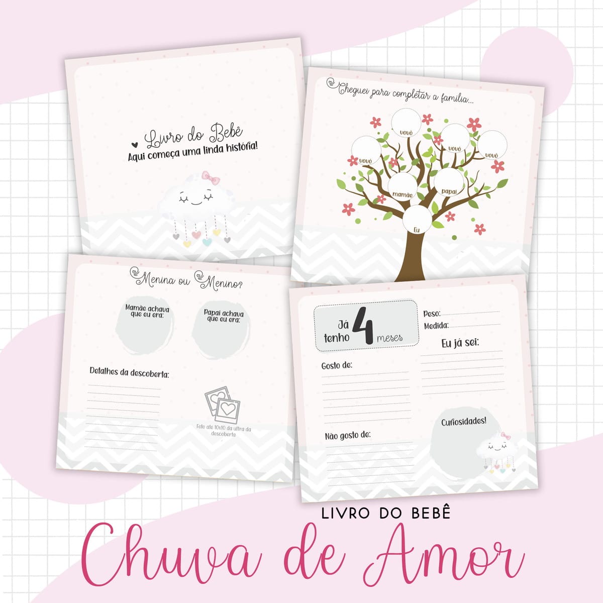 Kit Digital Livro de Memórias Bebê Menina Chuva de Amor 2 Kit Digital Livro de Memórias Bebê Menina Chuva de Amor - Imagem 2
